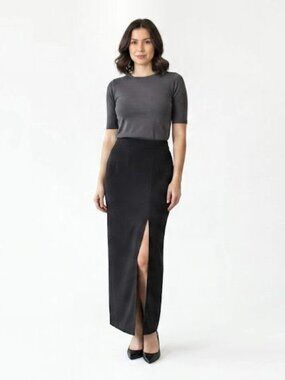 Monique Lhuillier Stretch Crepe Ponte Column Skirt, Black, Womens Size 6